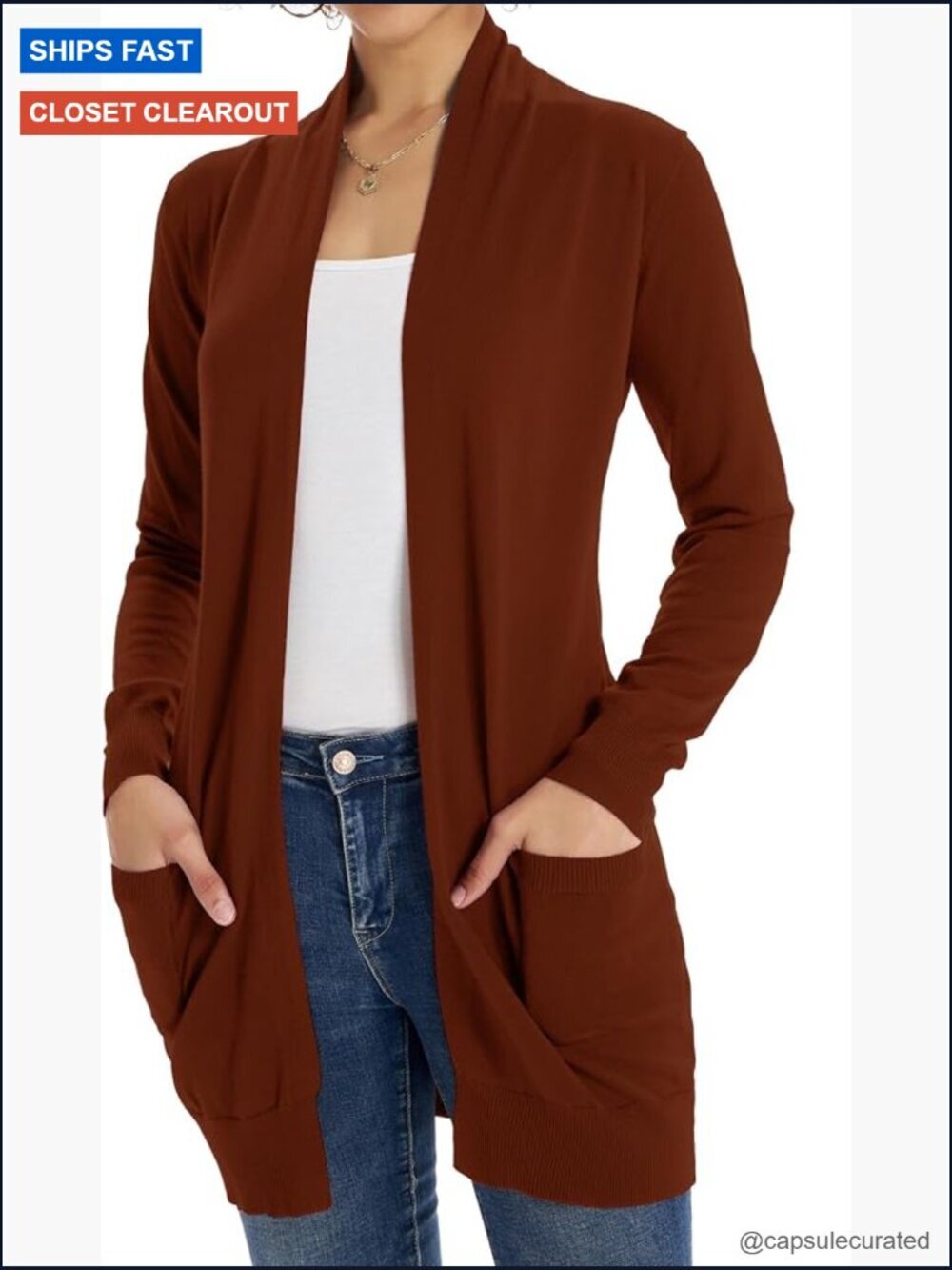 Lightweight Open Front Cardigan with Pockets Long Sleeve V-Neck